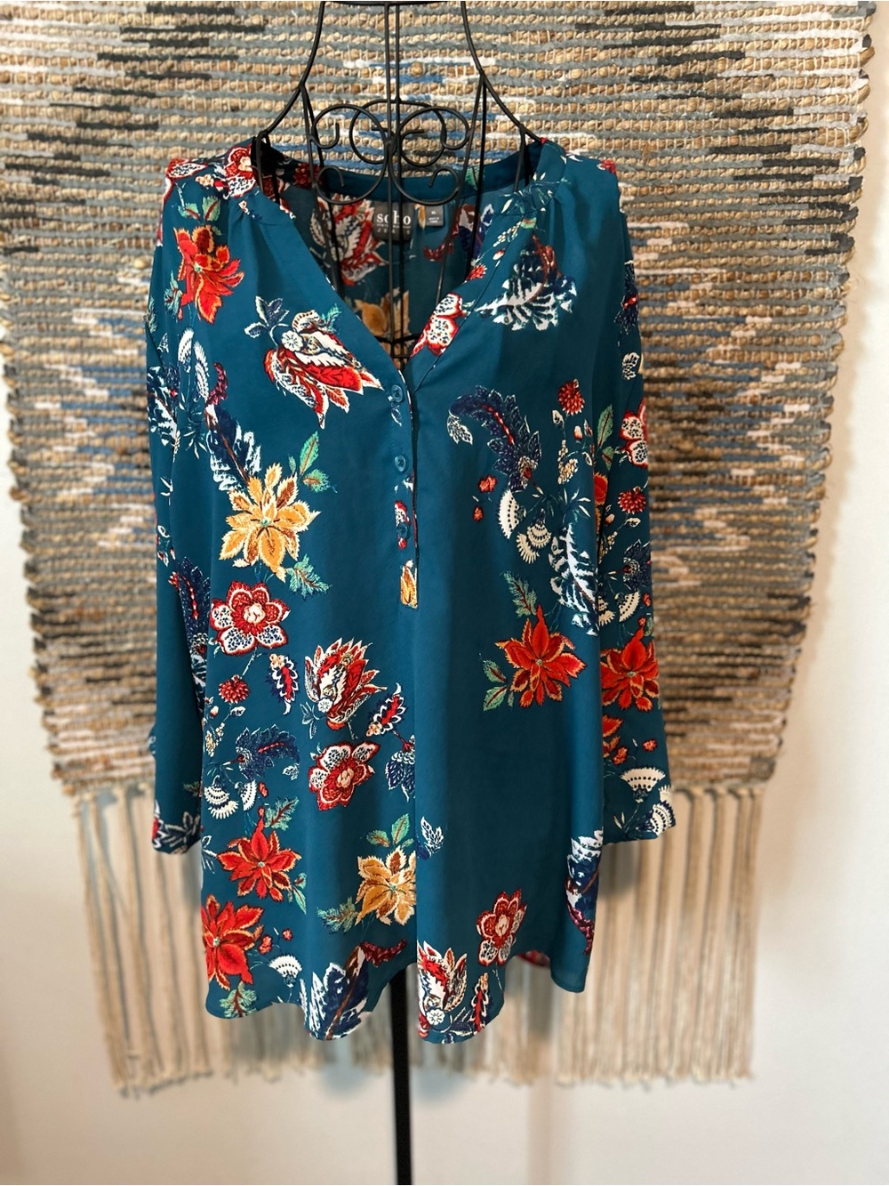 SOHO Teal Floral Tunic Top